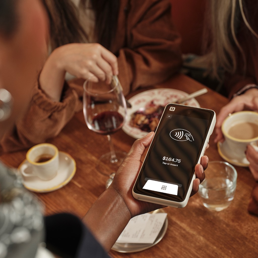 Square handheld device used while stocking shelves
